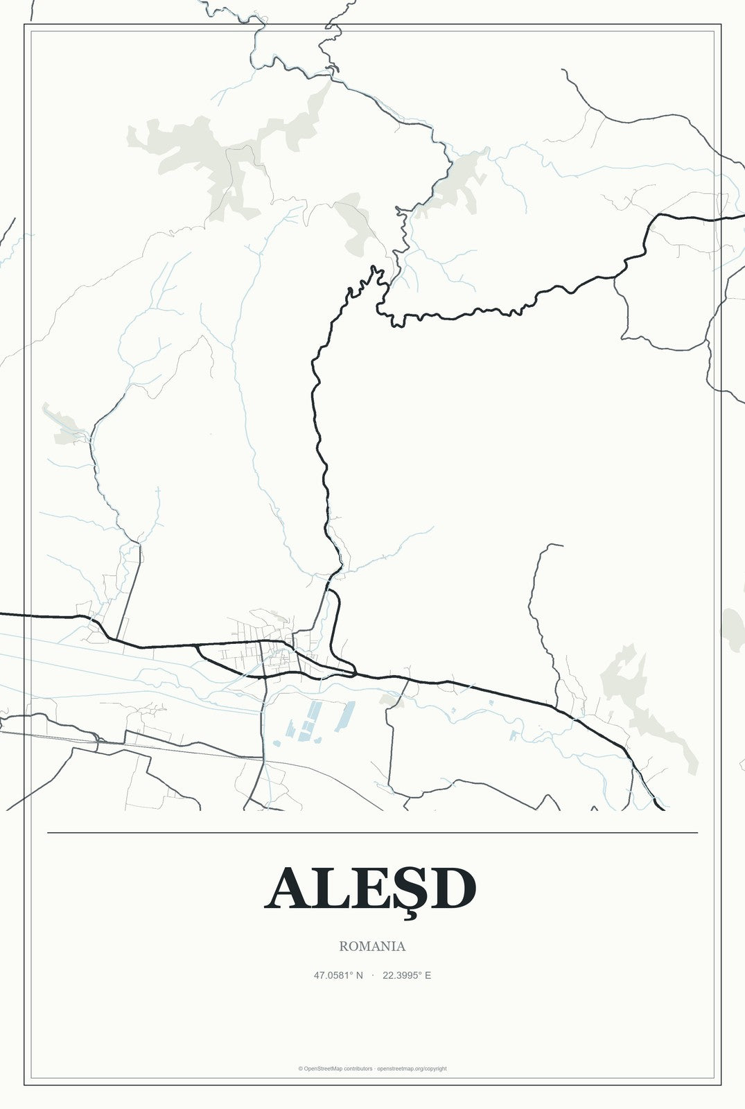 Aleşd, Romania City Map Aluminum Sign in Gallery Air style