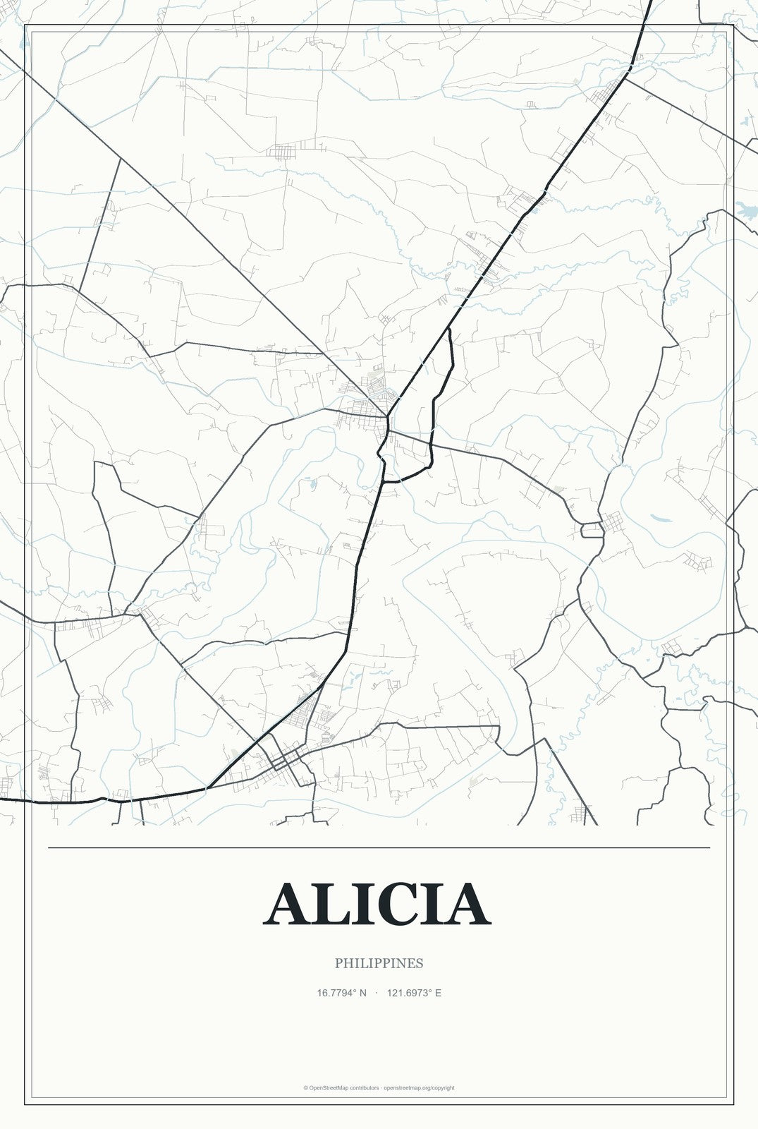 Alicia, Philippines City Map Aluminum Sign in Gallery Air style