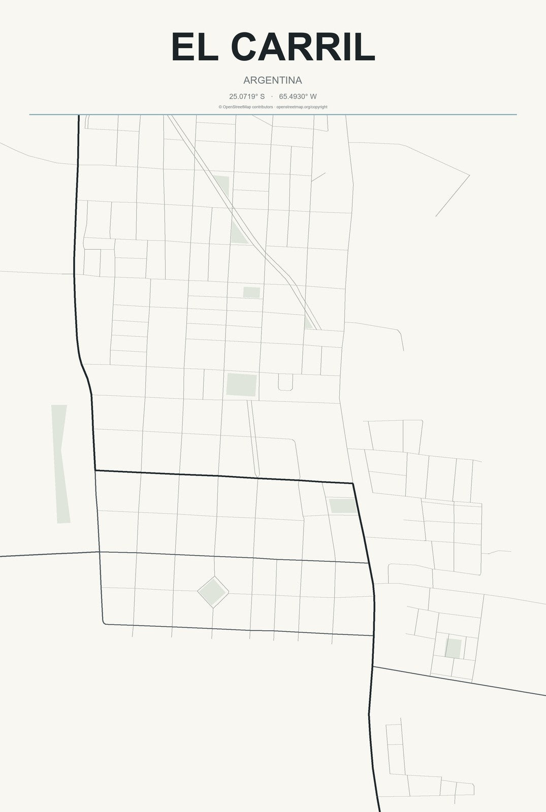 El Carril, Argentina City Map Aluminum Sign in Headline Atlas style