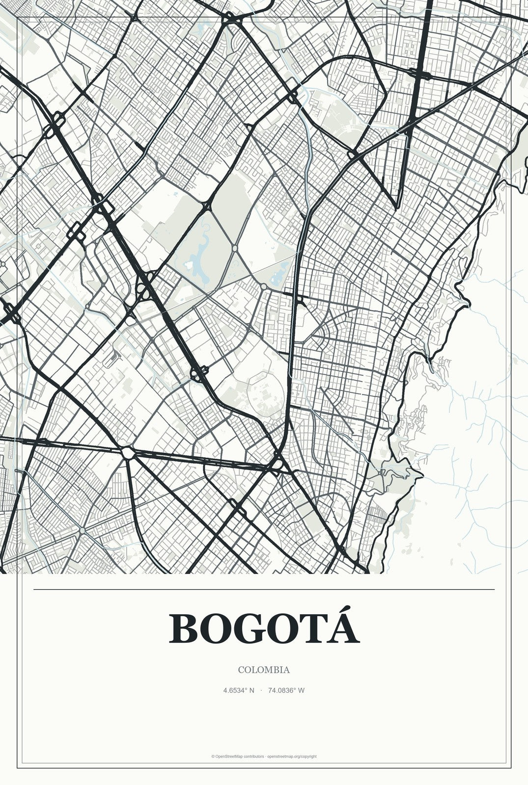 Bogotá, Colombia City Map Aluminum Sign in Gallery Air style