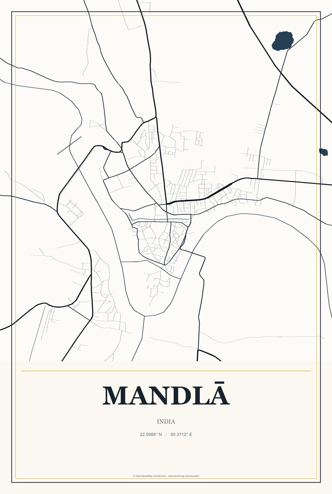 Mandlā, India City Map Aluminum Sign in Citrine Modern style