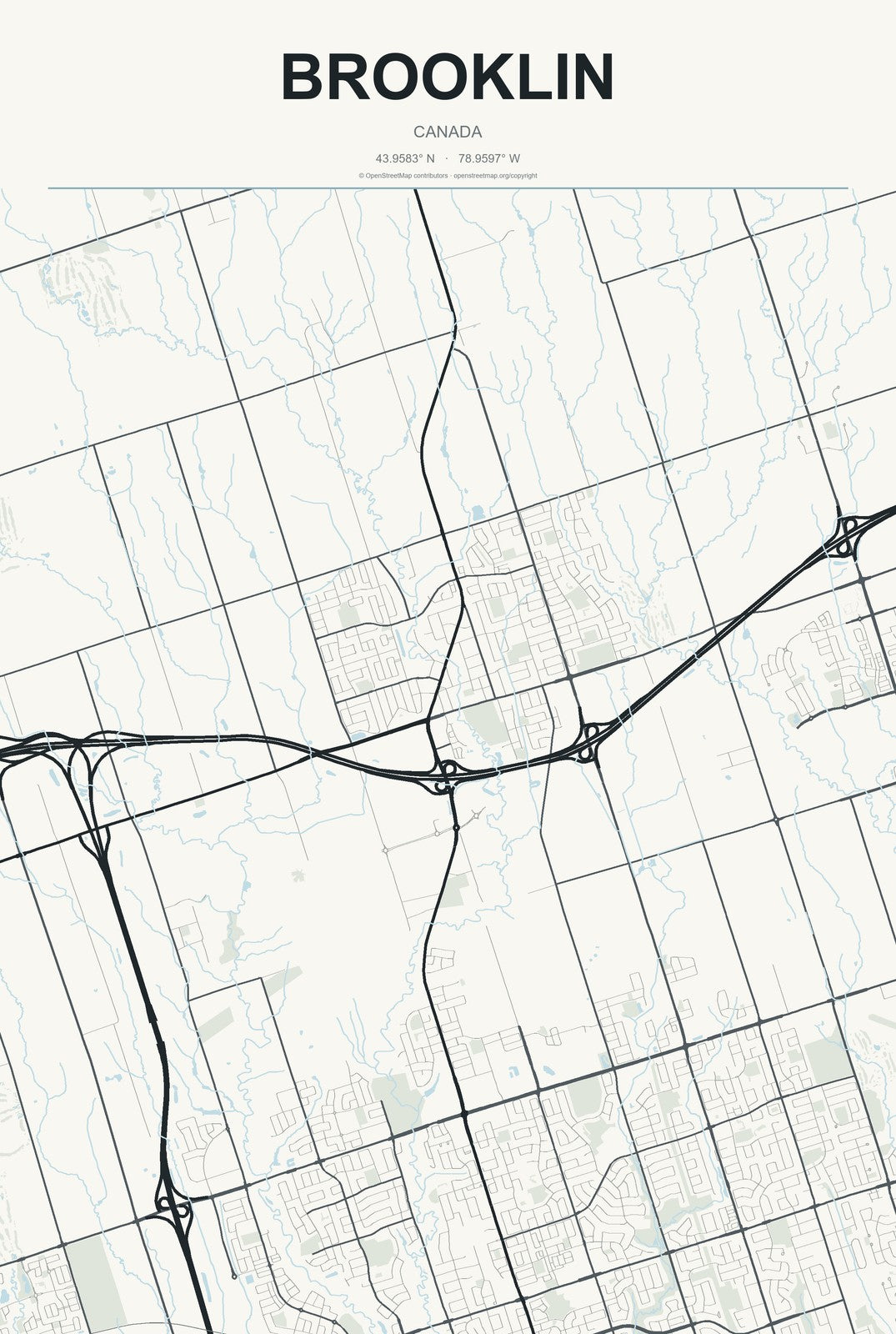 Brooklin, Canada City Map Aluminum Sign in Headline Atlas style