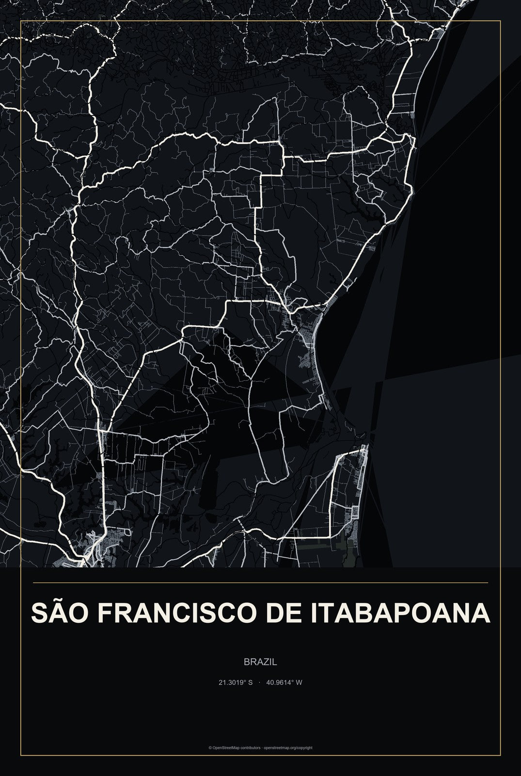 São Francisco de Itabapoana, Brazil City Map Aluminum Sign in Metropolitan Noir style