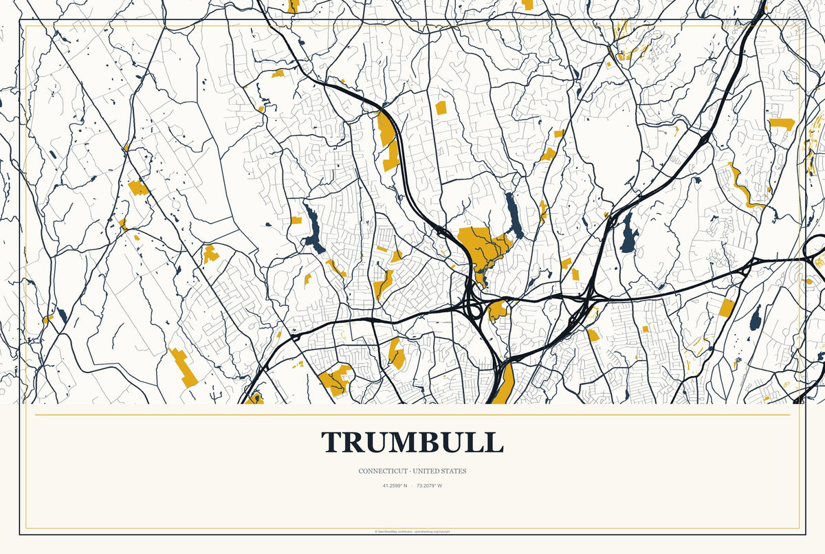 Trumbull, Connecticut City Map Aluminum Sign in Citrine Modern style