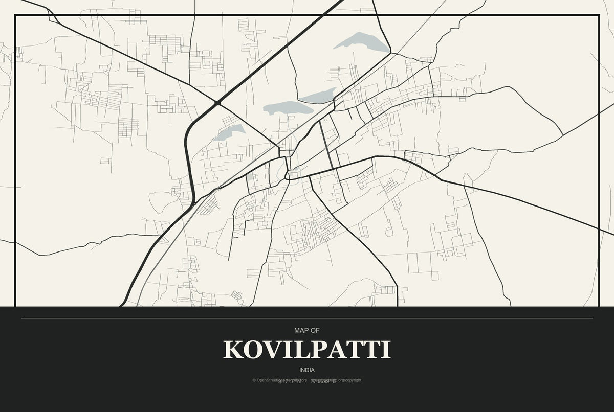 Kovilpatti, India City Map Aluminum Sign in Museum Plaque style
