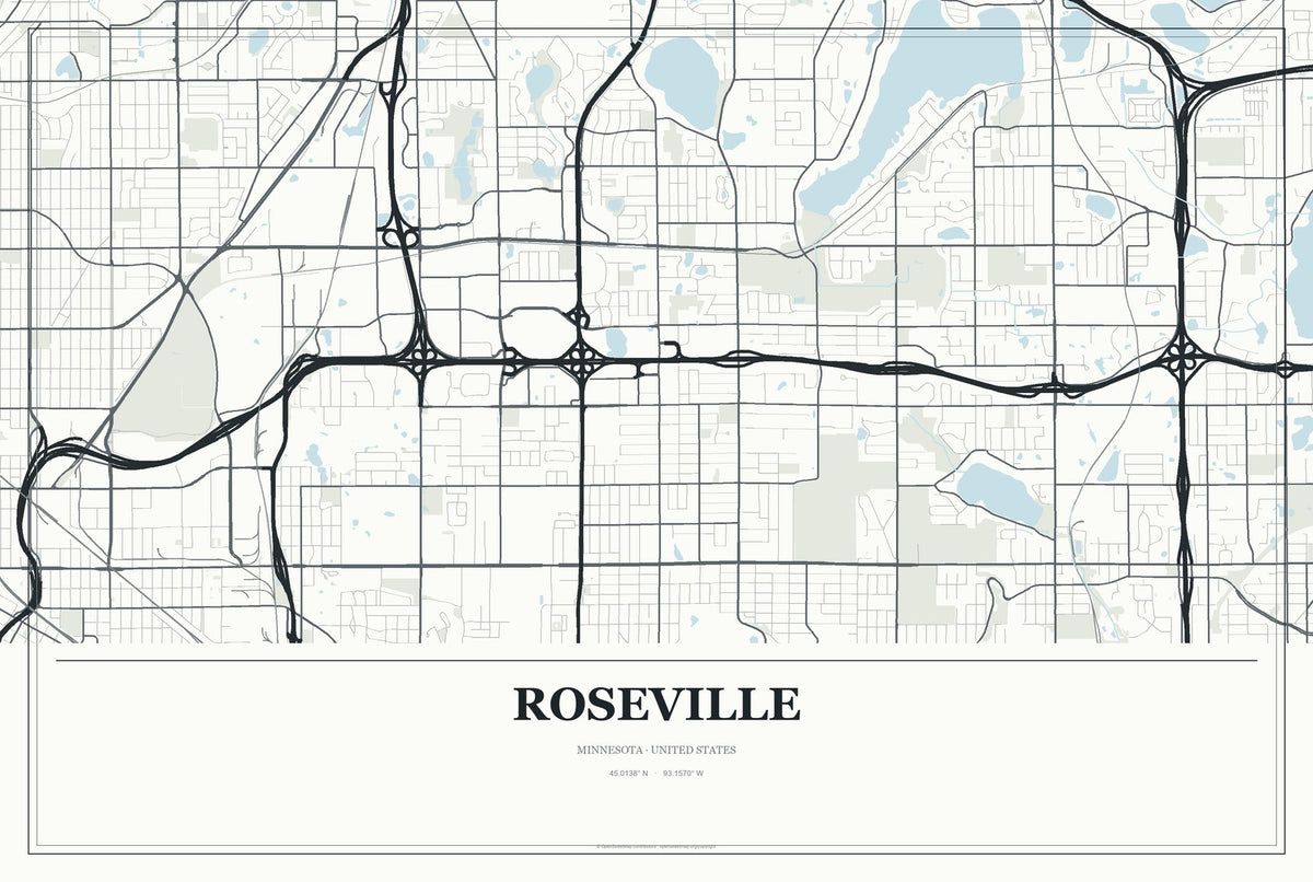Roseville, Minnesota City Map Aluminum Sign in Gallery Air style