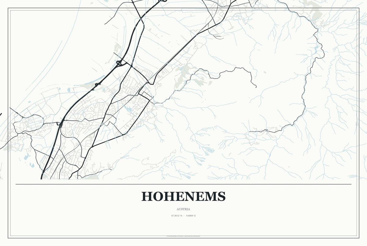 Hohenems, Austria City Map Aluminum Sign in Gallery Air style
