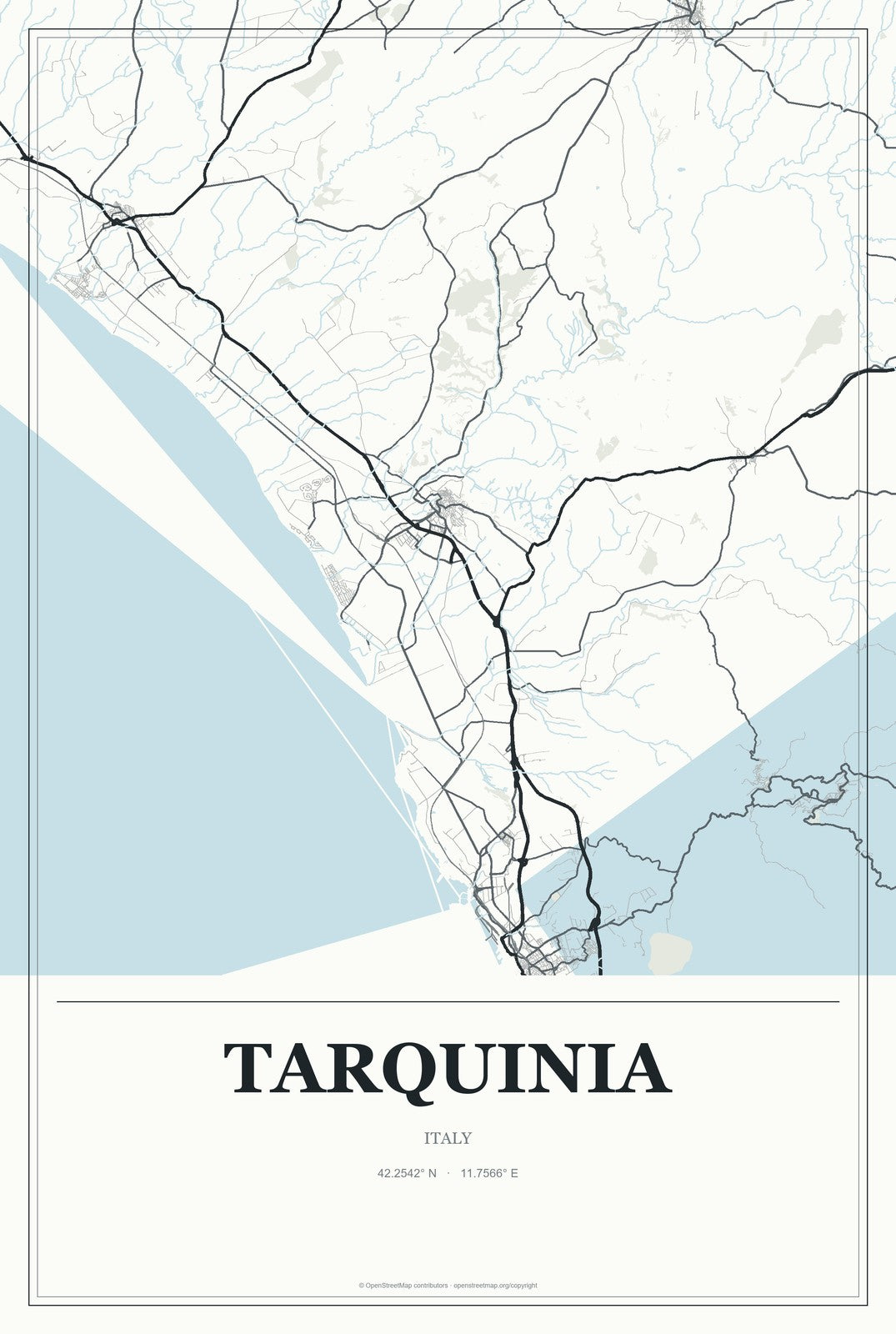 Tarquinia, Italy City Map Aluminum Sign in Gallery Air style