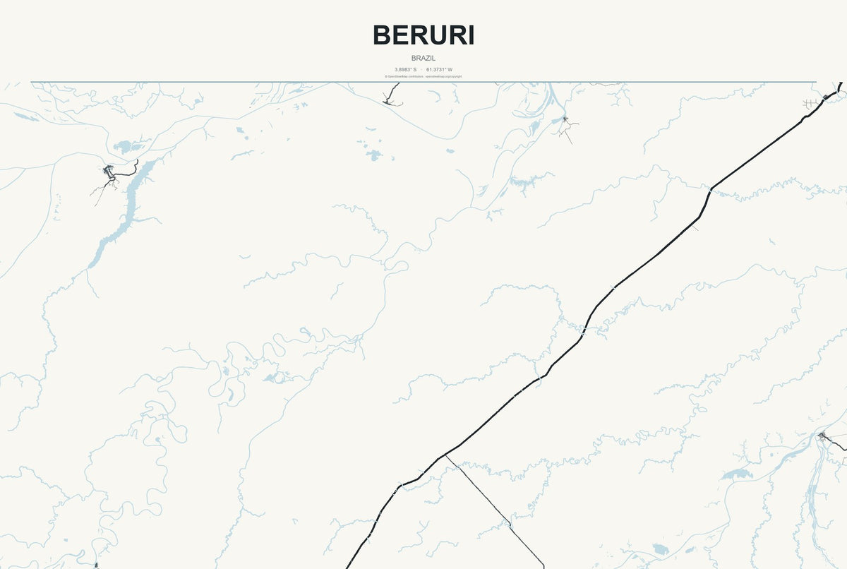 Beruri, Brazil City Map Aluminum Sign in Headline Atlas style