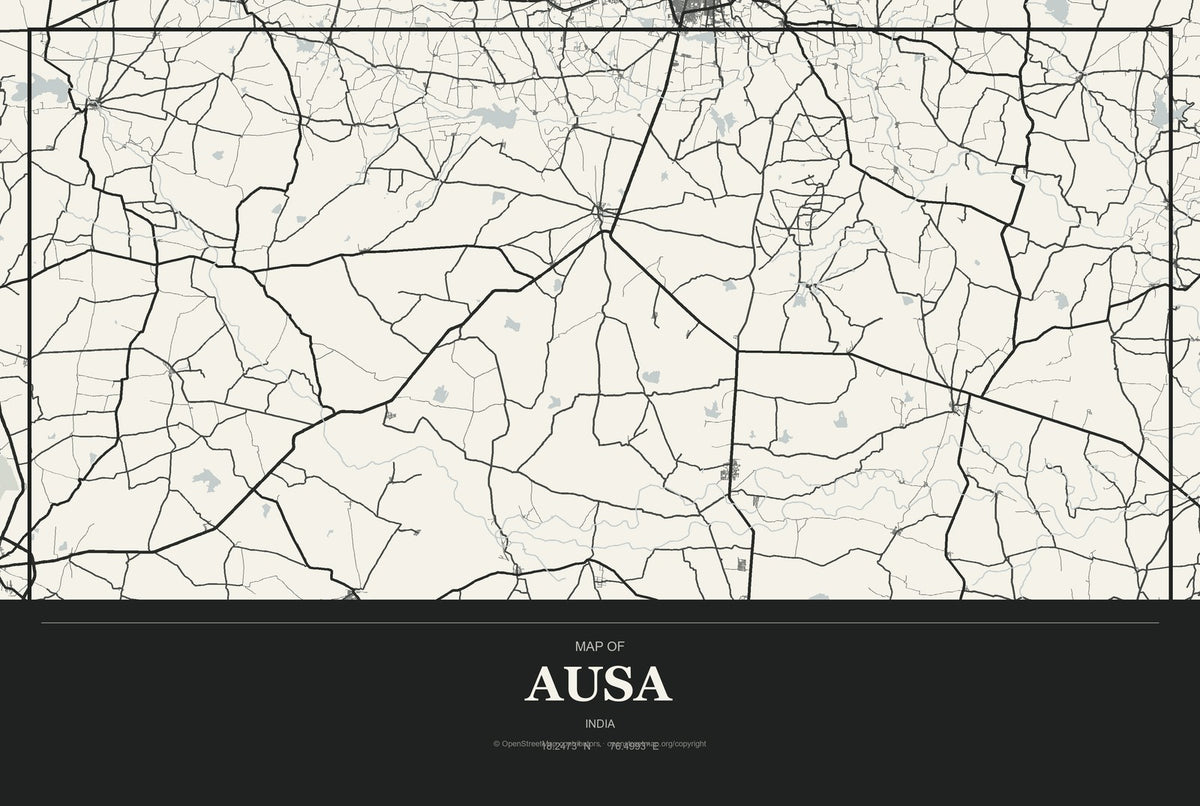 Ausa, India City Map Aluminum Sign in Museum Plaque style