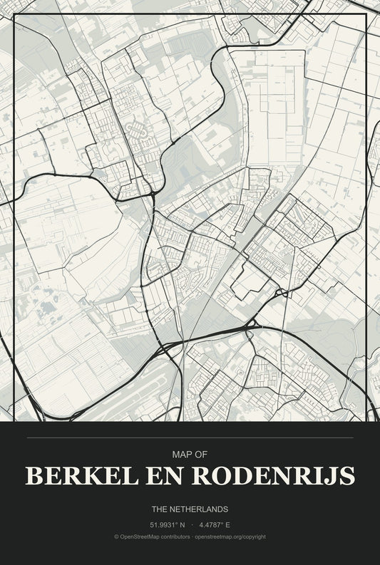 Berkel en Rodenrijs, The Netherlands City Map Aluminum Sign in Museum Plaque style