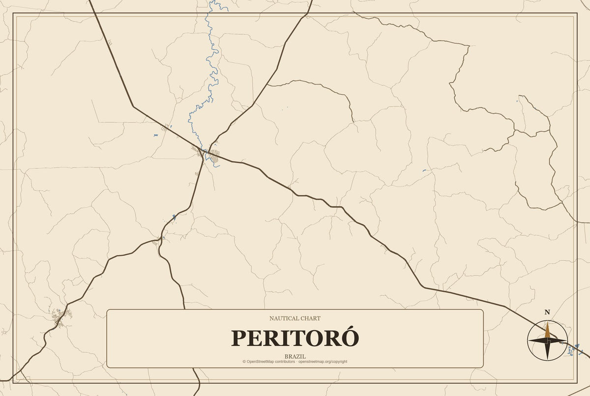Peritoró, Brazil City Map Aluminum Sign in Heritage Nautical style