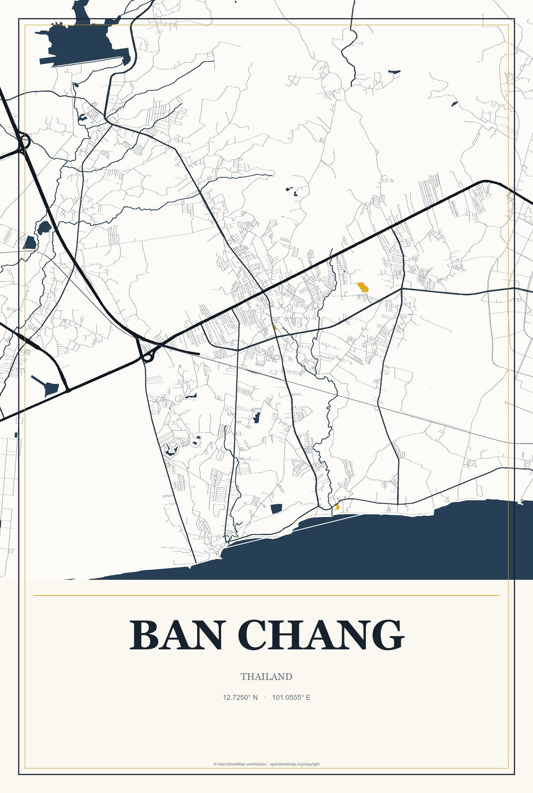 Ban Chang, Thailand City Map Aluminum Sign in Citrine Modern style