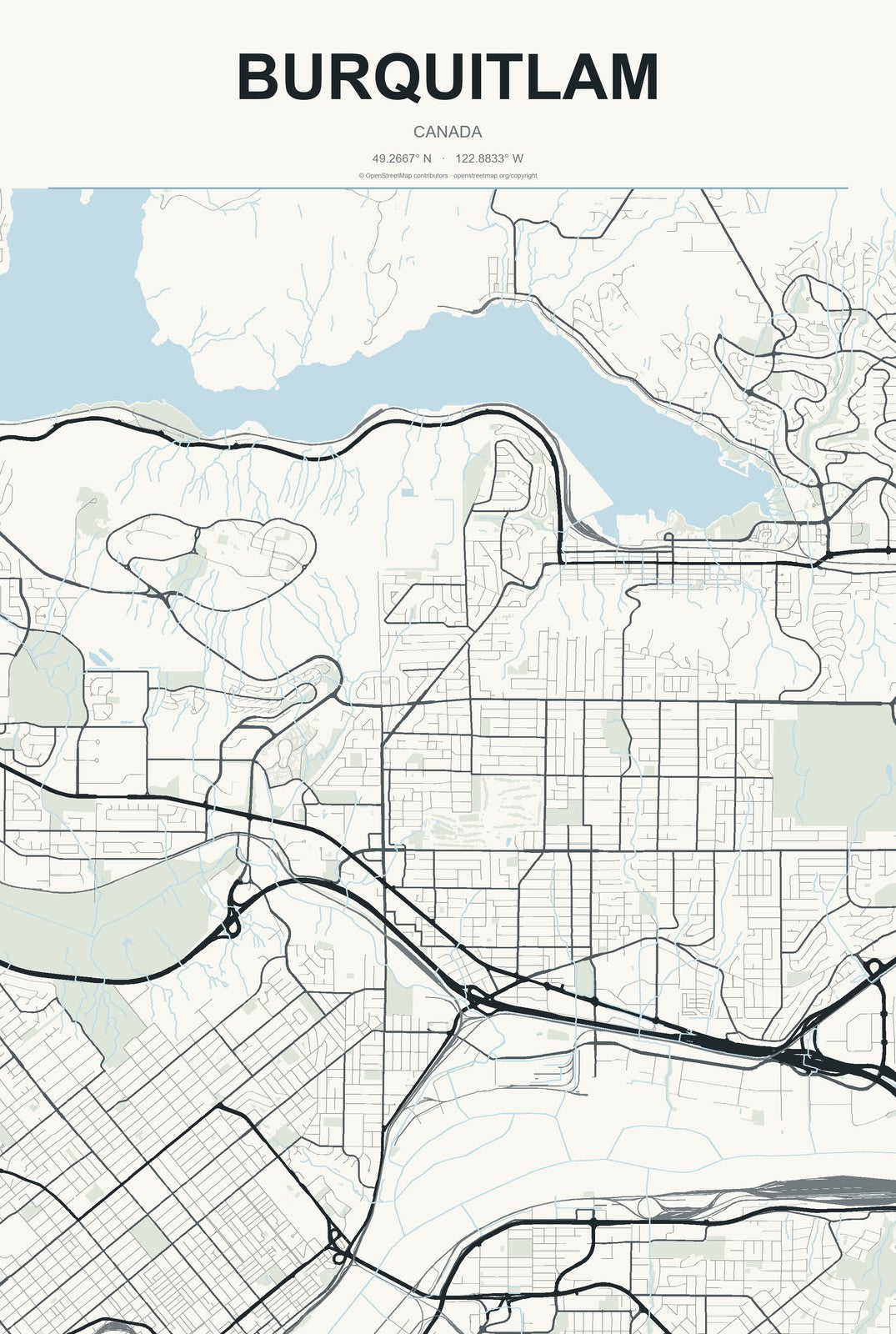 Burquitlam, Canada City Map Aluminum Sign in Headline Atlas style