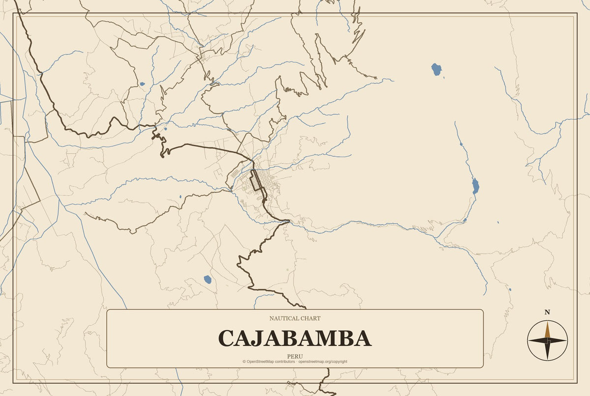 Cajabamba, Peru City Map Aluminum Sign in Heritage Nautical style