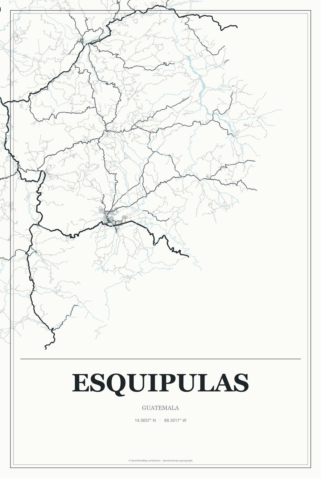 Esquipulas, Guatemala City Map Aluminum Sign in Gallery Air style