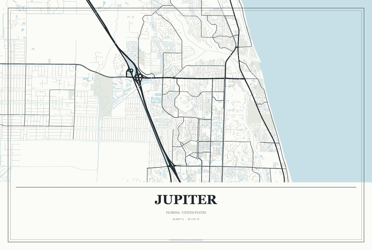 Jupiter, Florida City Map Aluminum Sign in Gallery Air style