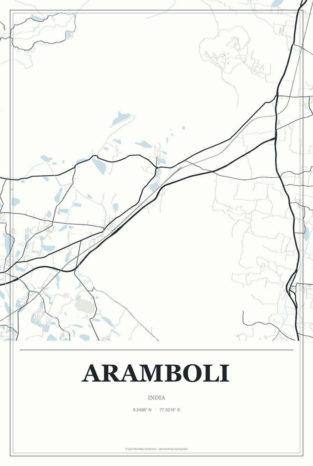 Aramboli, India City Map Aluminum Sign in Gallery Air style