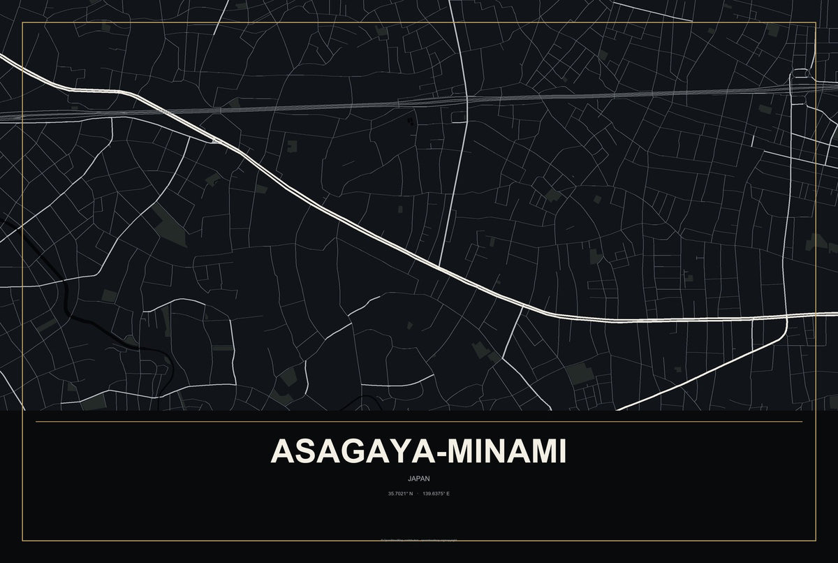 Asagaya-minami, Japan City Map Aluminum Sign in Metropolitan Noir style