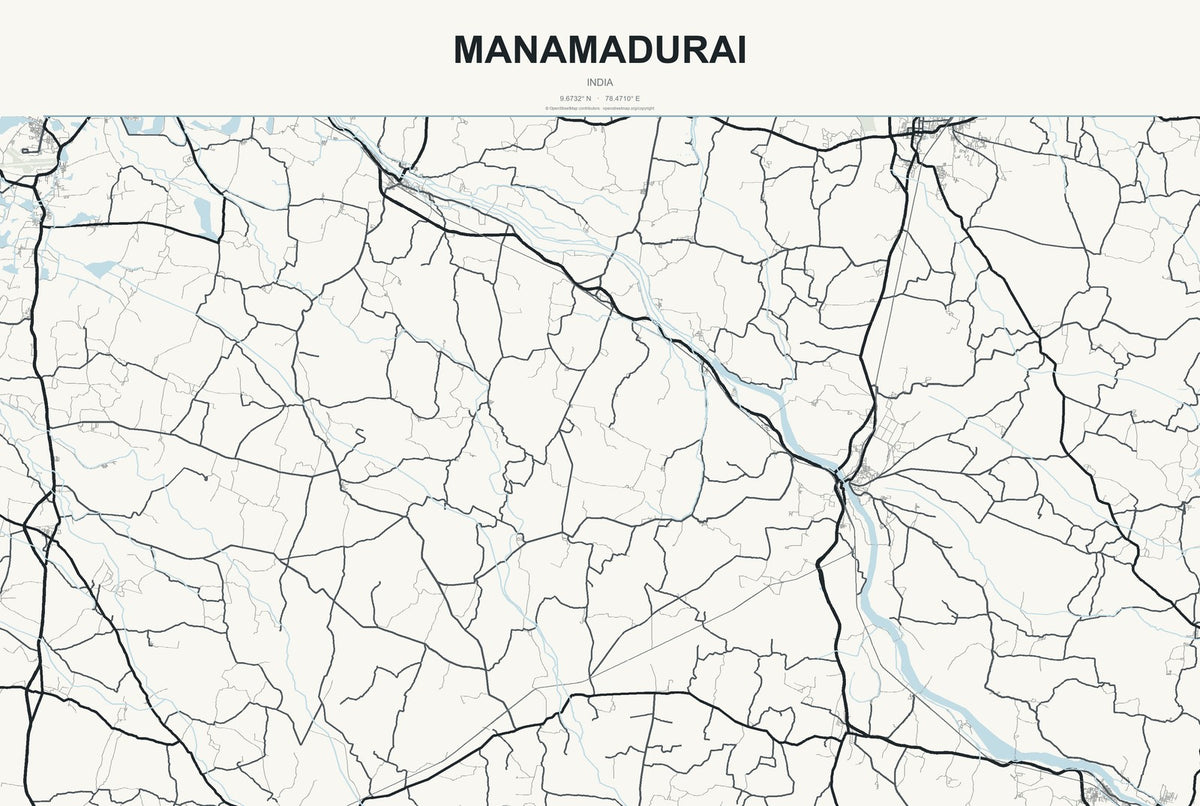 Manamadurai, India City Map Aluminum Sign in Headline Atlas style