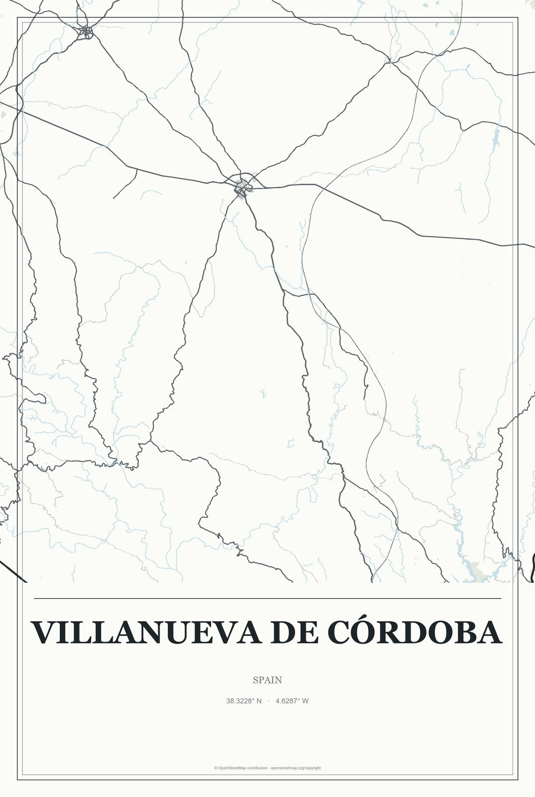Villanueva de Córdoba, Spain City Map Aluminum Sign in Gallery Air style