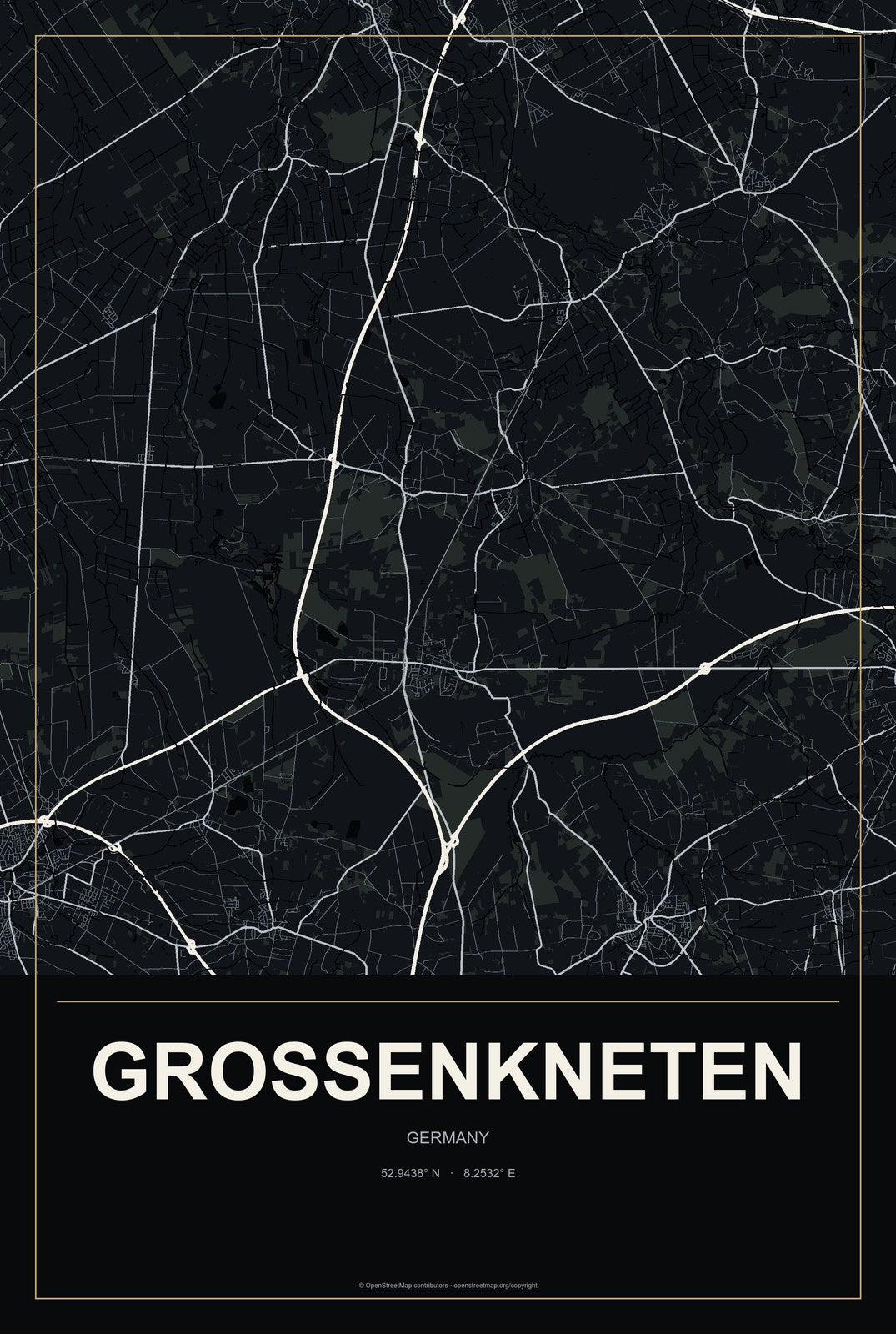 Großenkneten, Germany City Map Aluminum Sign in Metropolitan Noir style