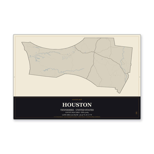 Houston County, Tennessee Map Aluminum Sign in Museum Plaque style