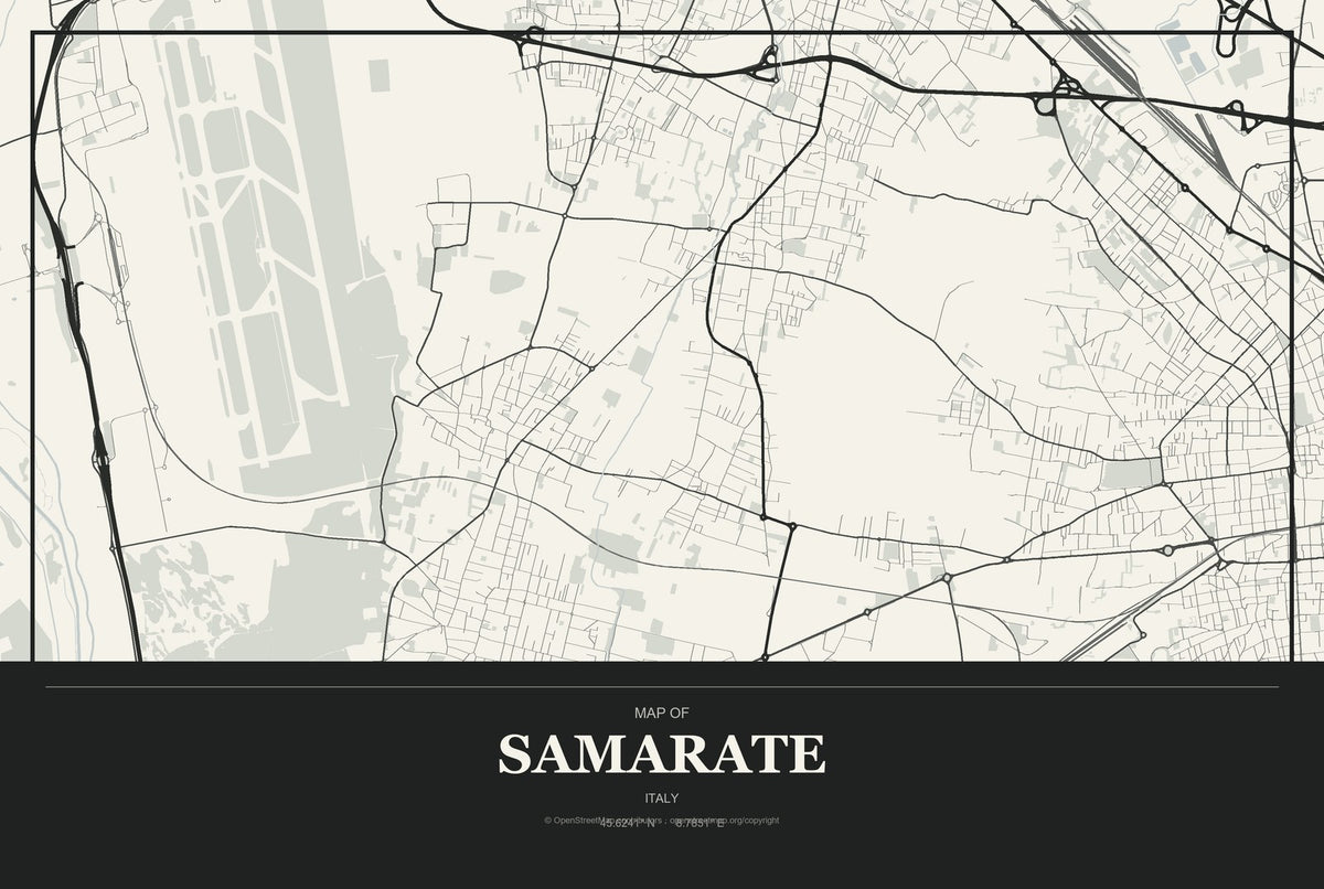 Samarate, Italy City Map Aluminum Sign in Museum Plaque style