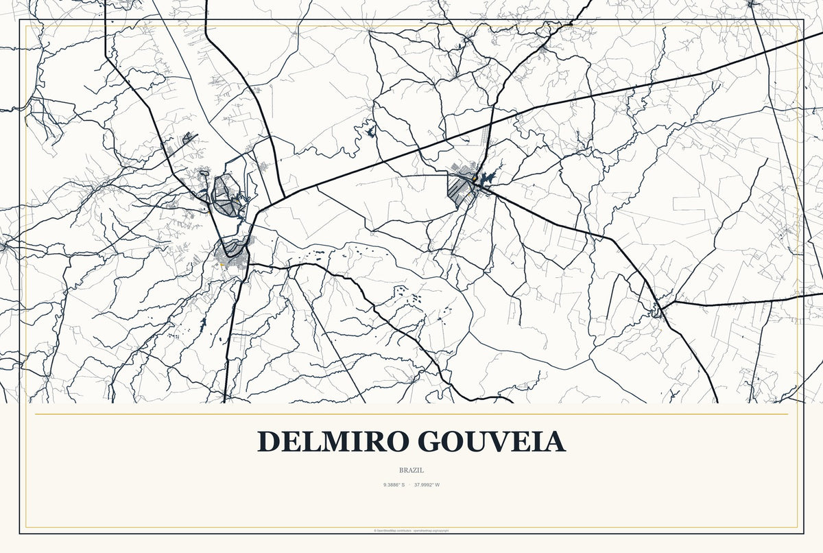 Delmiro Gouveia, Brazil City Map Aluminum Sign in Citrine Modern style
