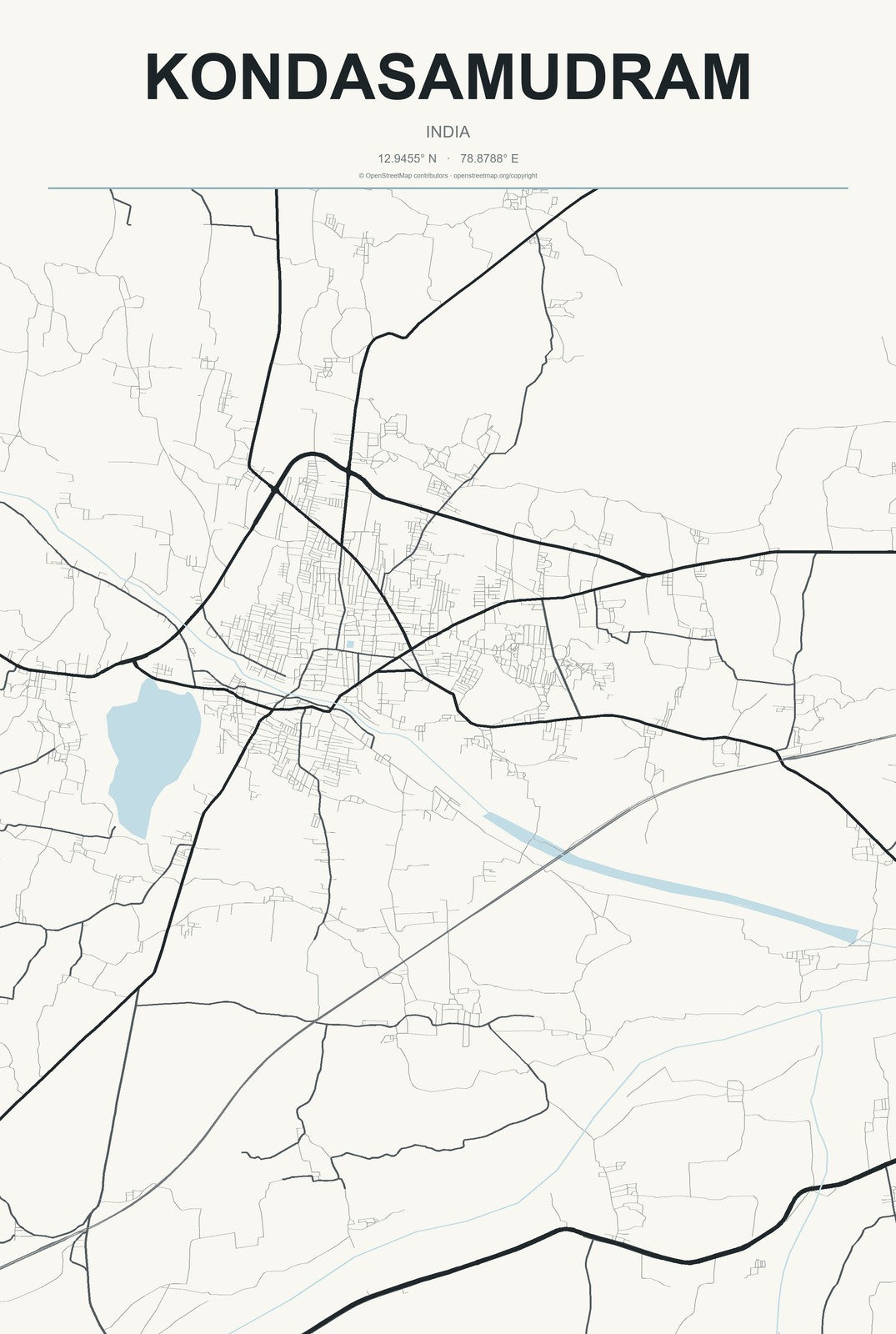 Kondasamudram, India City Map Aluminum Sign in Headline Atlas style