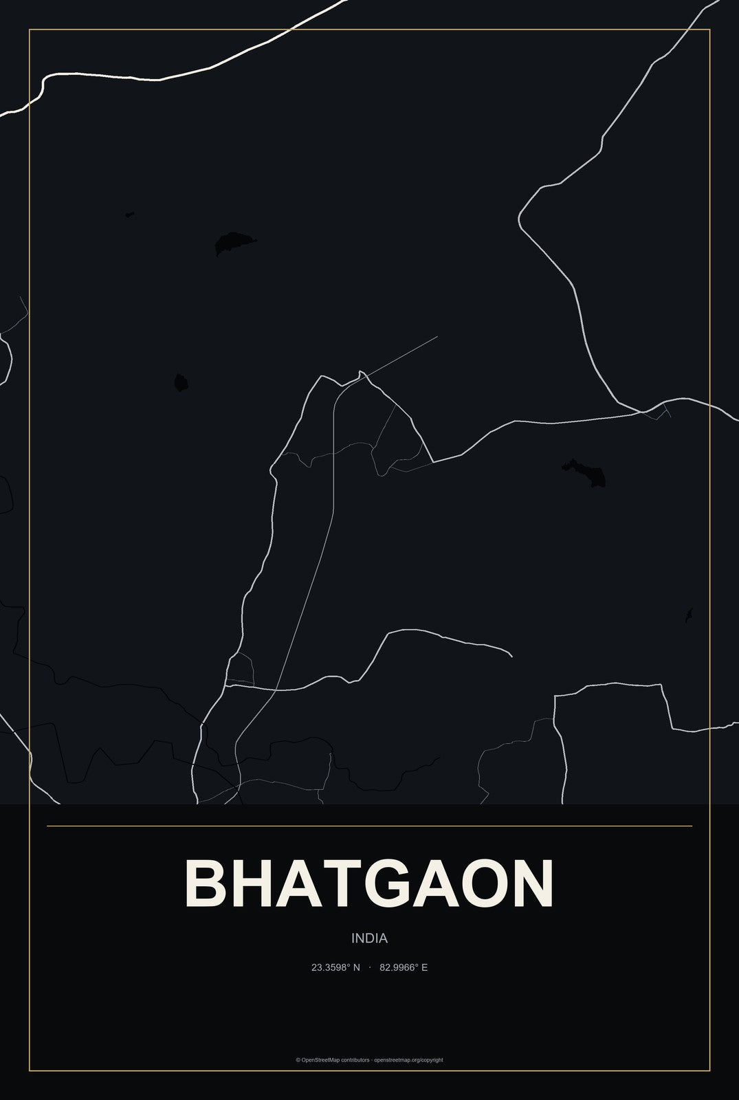 Bhatgaon, India City Map Aluminum Sign in Metropolitan Noir style