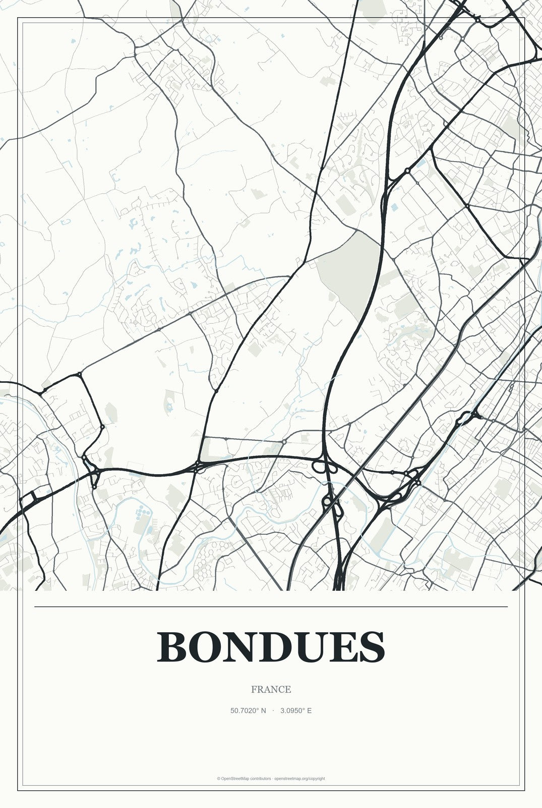 Bondues, France City Map Aluminum Sign in Gallery Air style