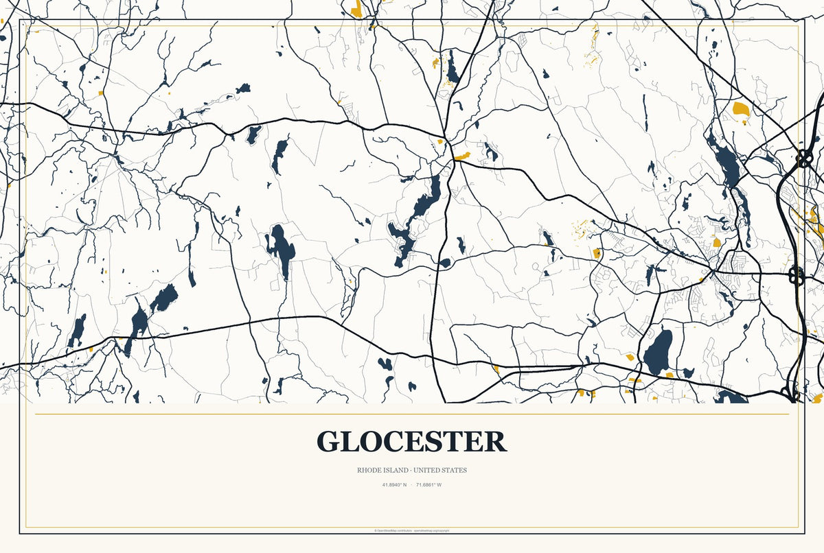 Glocester, Rhode Island City Map Aluminum Sign in Citrine Modern style