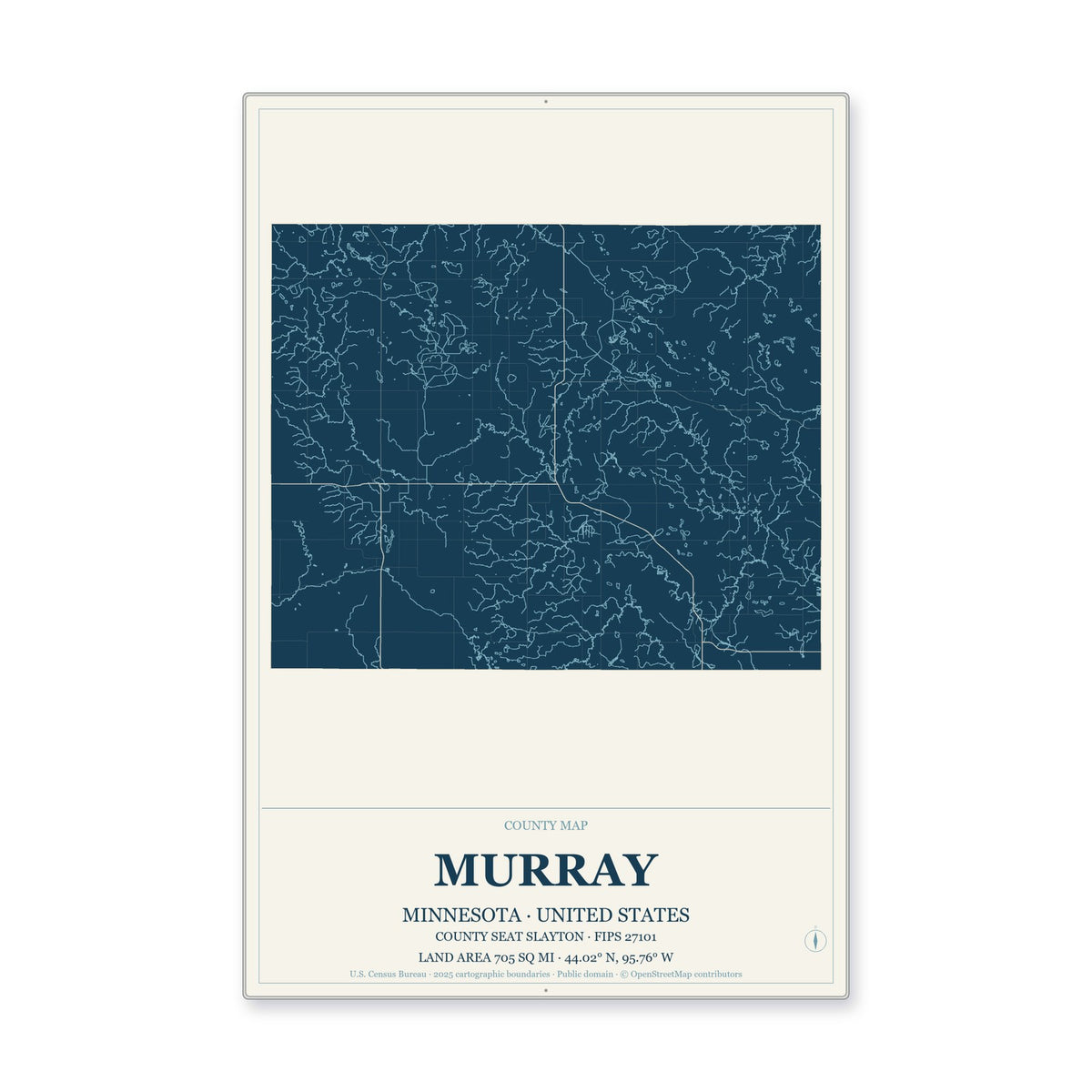 Murray County, Minnesota Map Aluminum Sign in Coastal Cutout style
