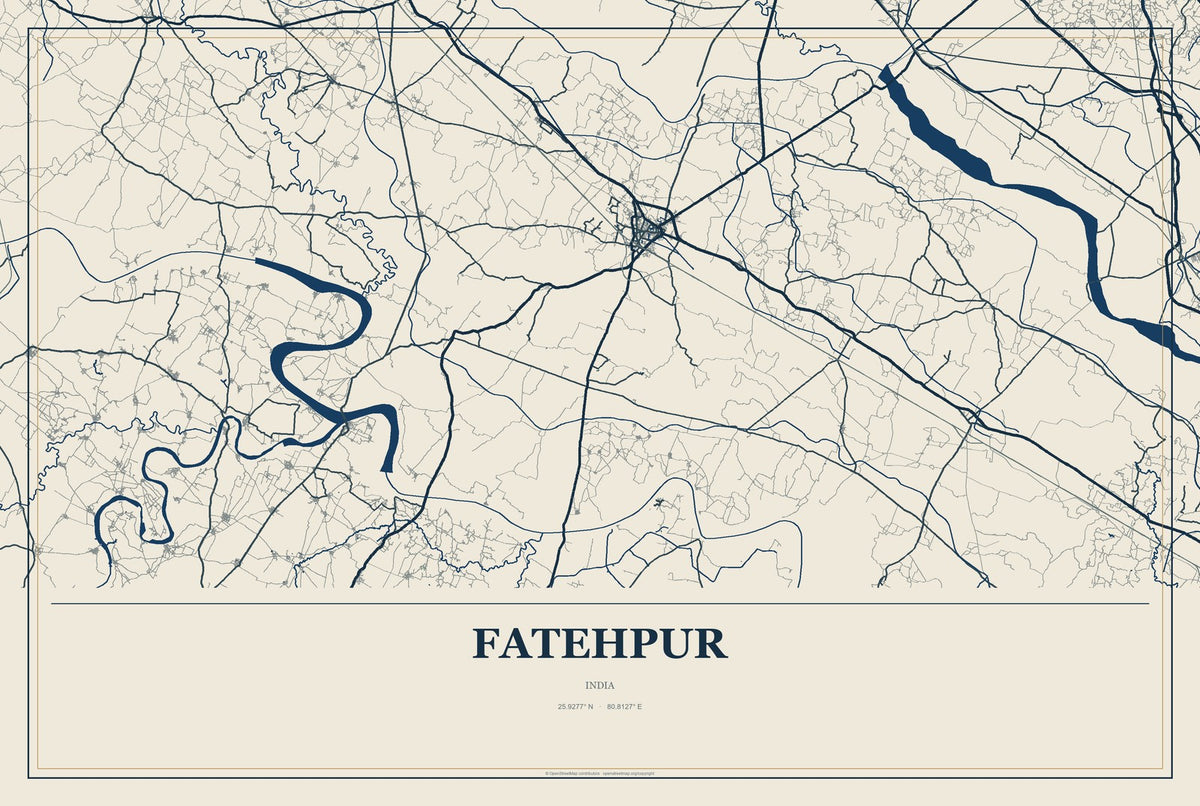Fatehpur, Rajasthan, India City Map Aluminum Sign in Coastal Cutout style