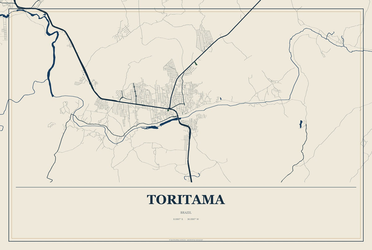 Toritama, Brazil City Map Aluminum Sign in Coastal Cutout style