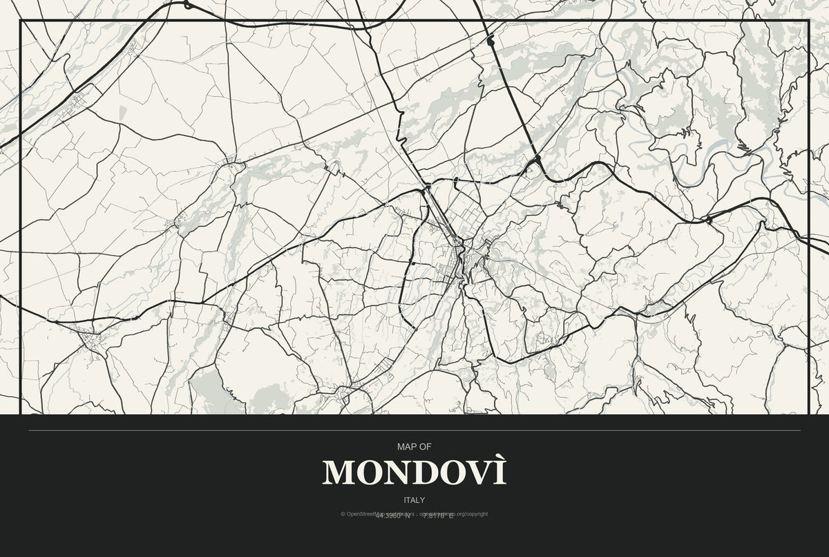 Mondovì, Italy City Map Aluminum Sign in Museum Plaque style