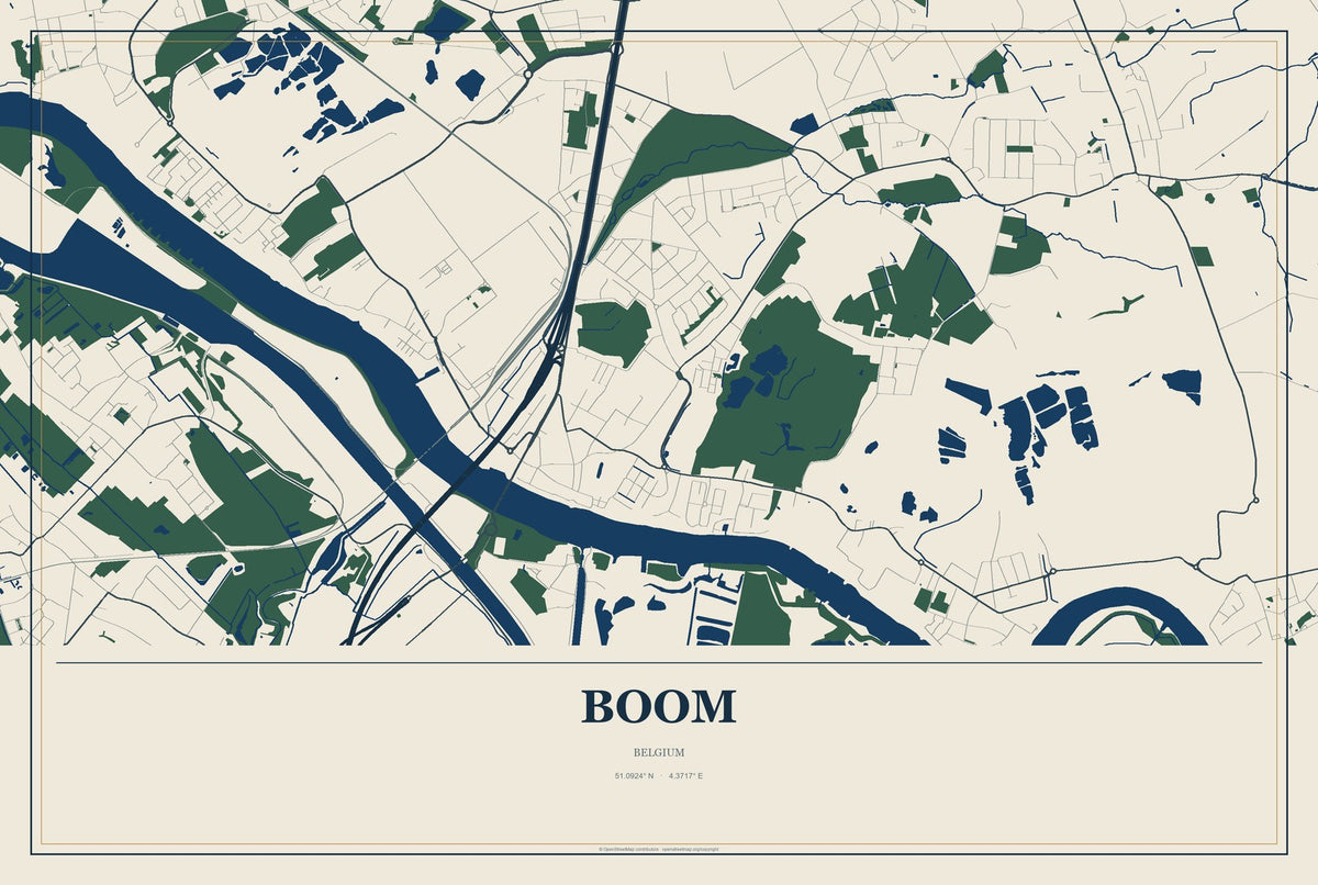 Boom, Belgium City Map Aluminum Sign in Coastal Cutout style