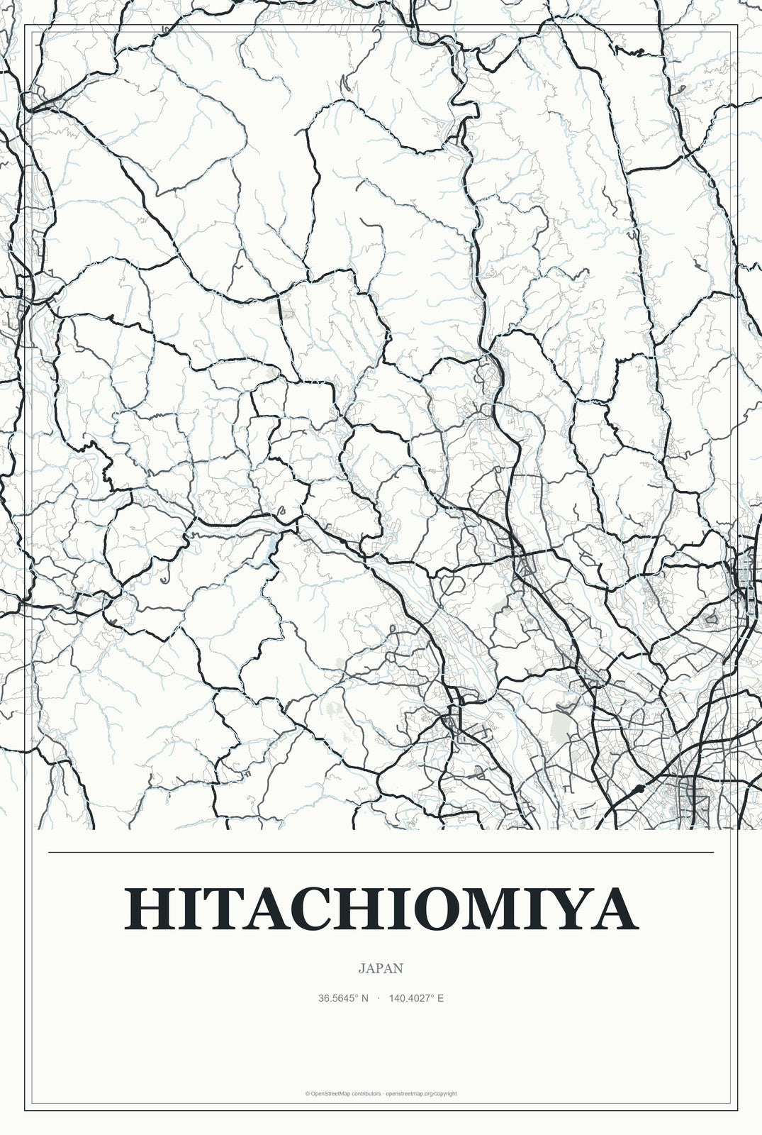 Hitachiomiya, Japan City Map Aluminum Sign in Gallery Air style