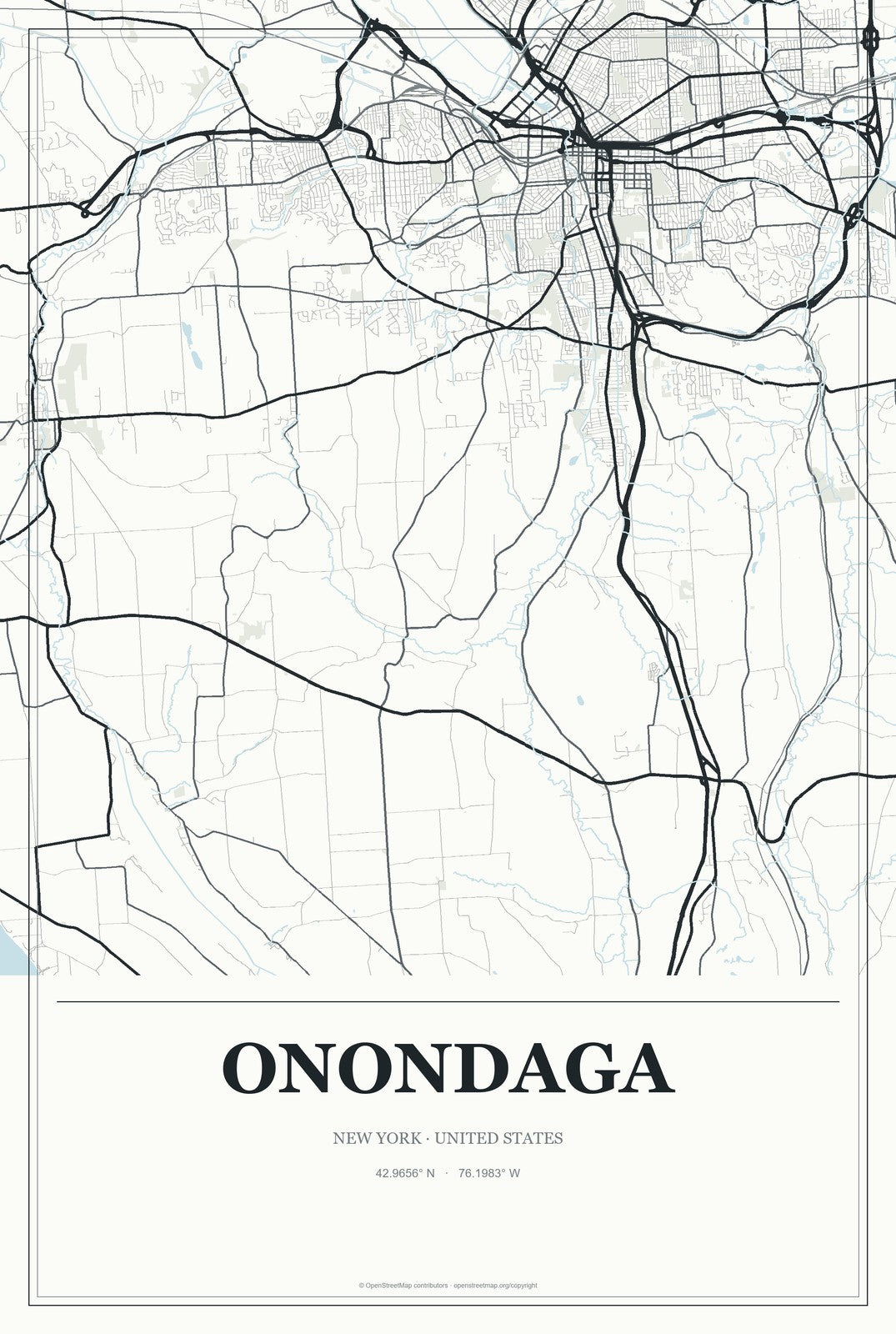 Onondaga, New York City Map Aluminum Sign in Gallery Air style