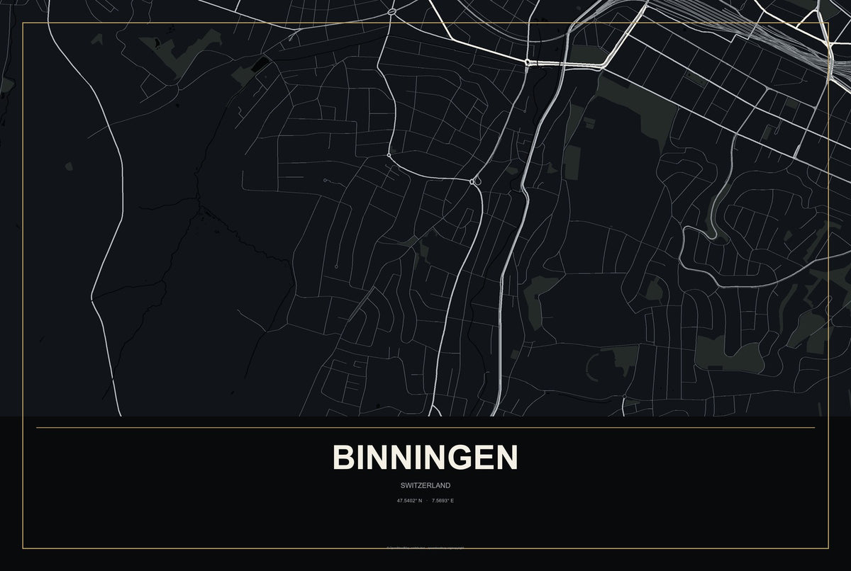 Binningen, Switzerland City Map Aluminum Sign in Metropolitan Noir style