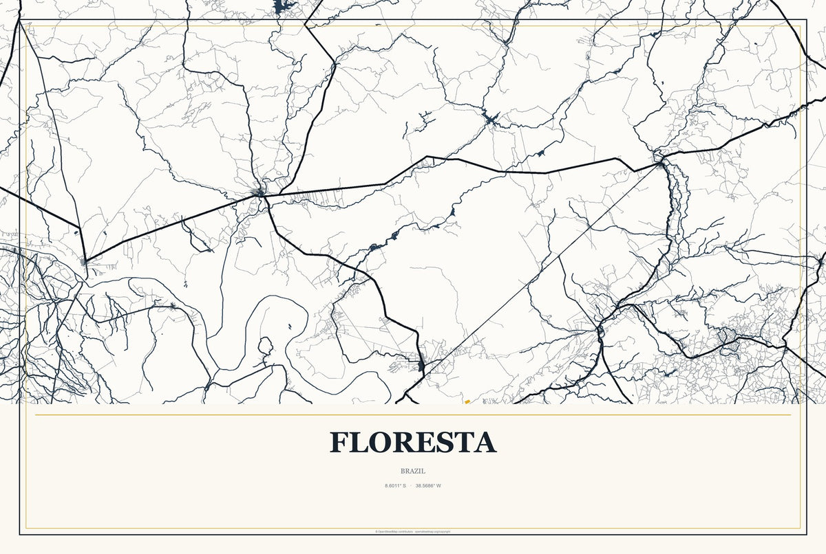 Floresta, Brazil City Map Aluminum Sign in Citrine Modern style