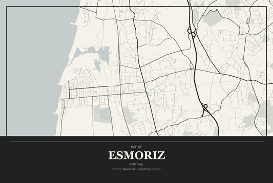 Esmoriz, Portugal City Map Aluminum Sign in Museum Plaque style