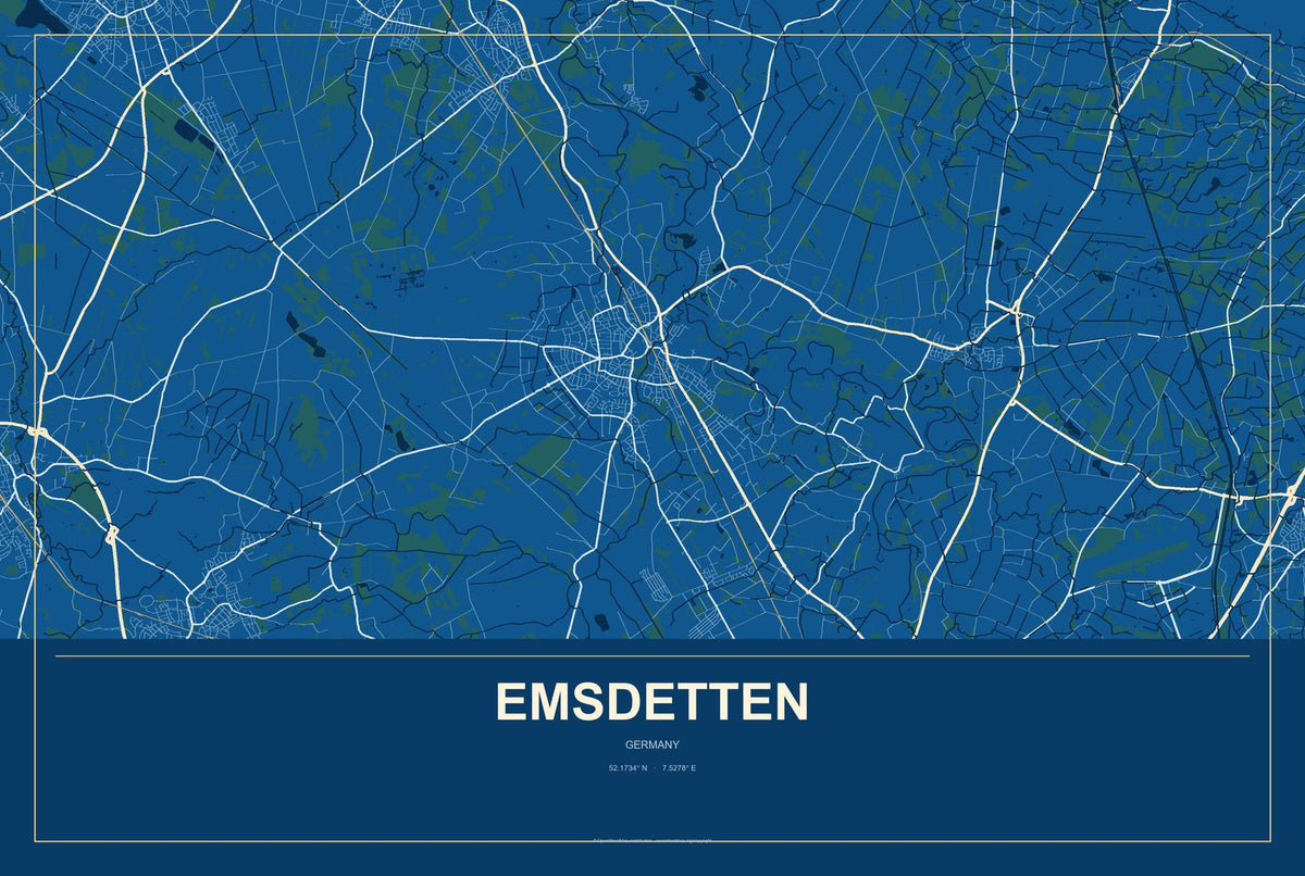 Emsdetten, Germany City Map Aluminum Sign in Harbor Cobalt style