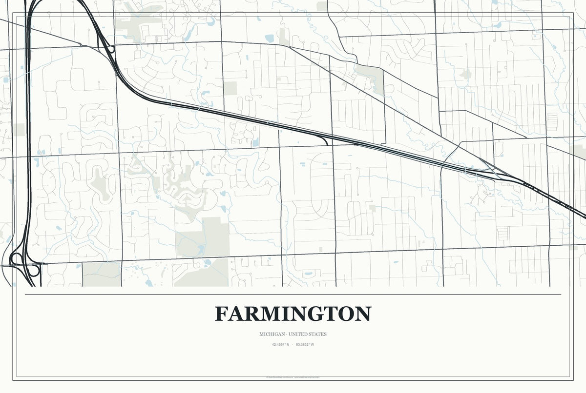 Farmington, Michigan City Map Aluminum Sign in Gallery Air style