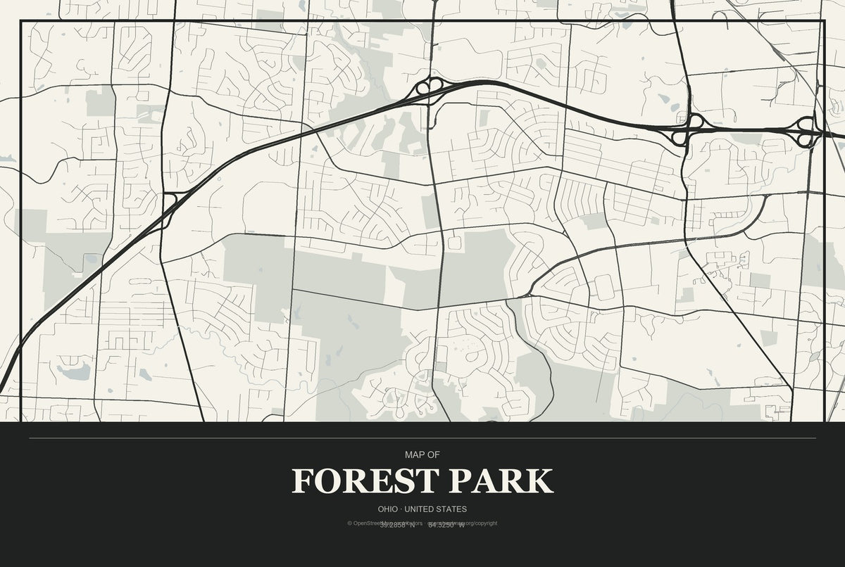 Forest Park, Ohio City Map Aluminum Sign in Museum Plaque style