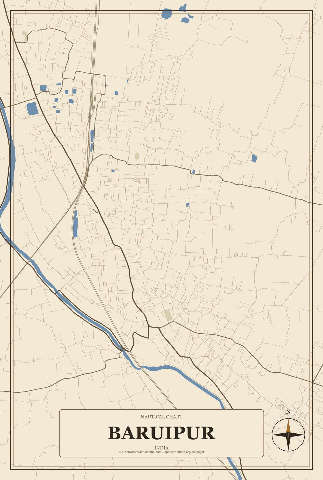 Baruipur, India City Map Aluminum Sign in Heritage Nautical style