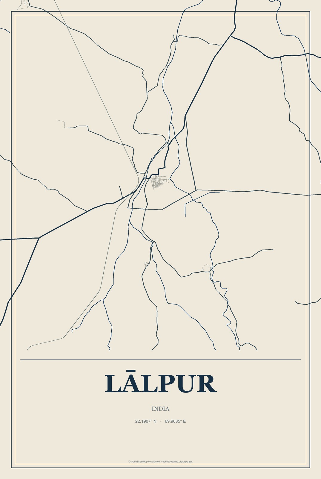 Lālpur, India City Map Aluminum Sign in Coastal Cutout style