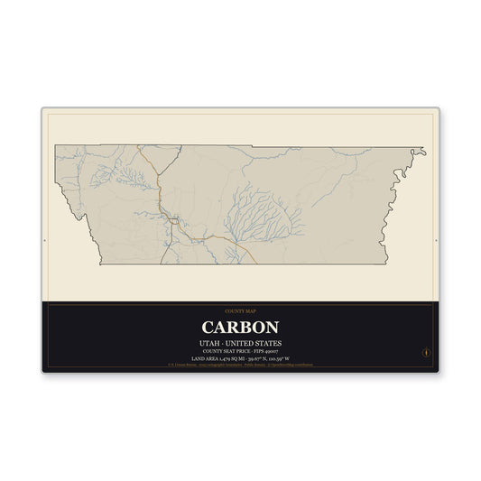 Carbon County, Utah Map Aluminum Sign in Museum Plaque style
