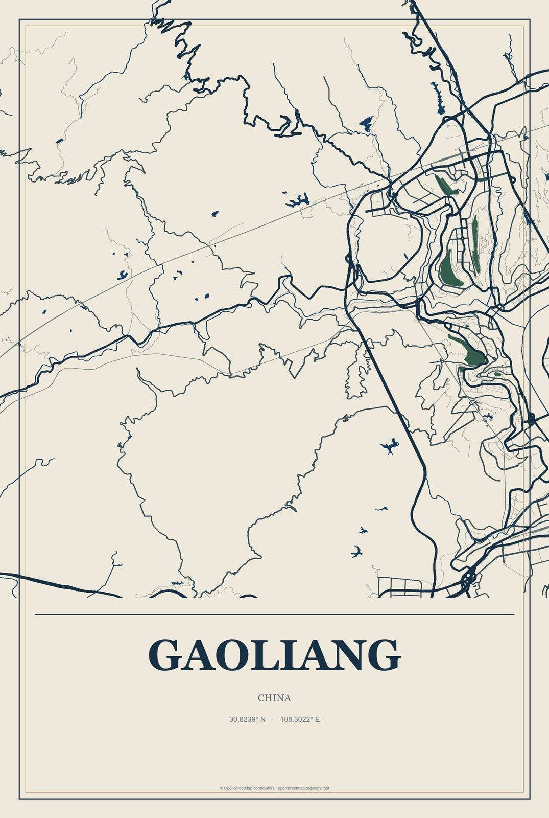 Gaoliang, China City Map Aluminum Sign in Coastal Cutout style